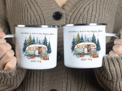 Custom Camping Christmas Enamel Mug - Wild Family Tribe