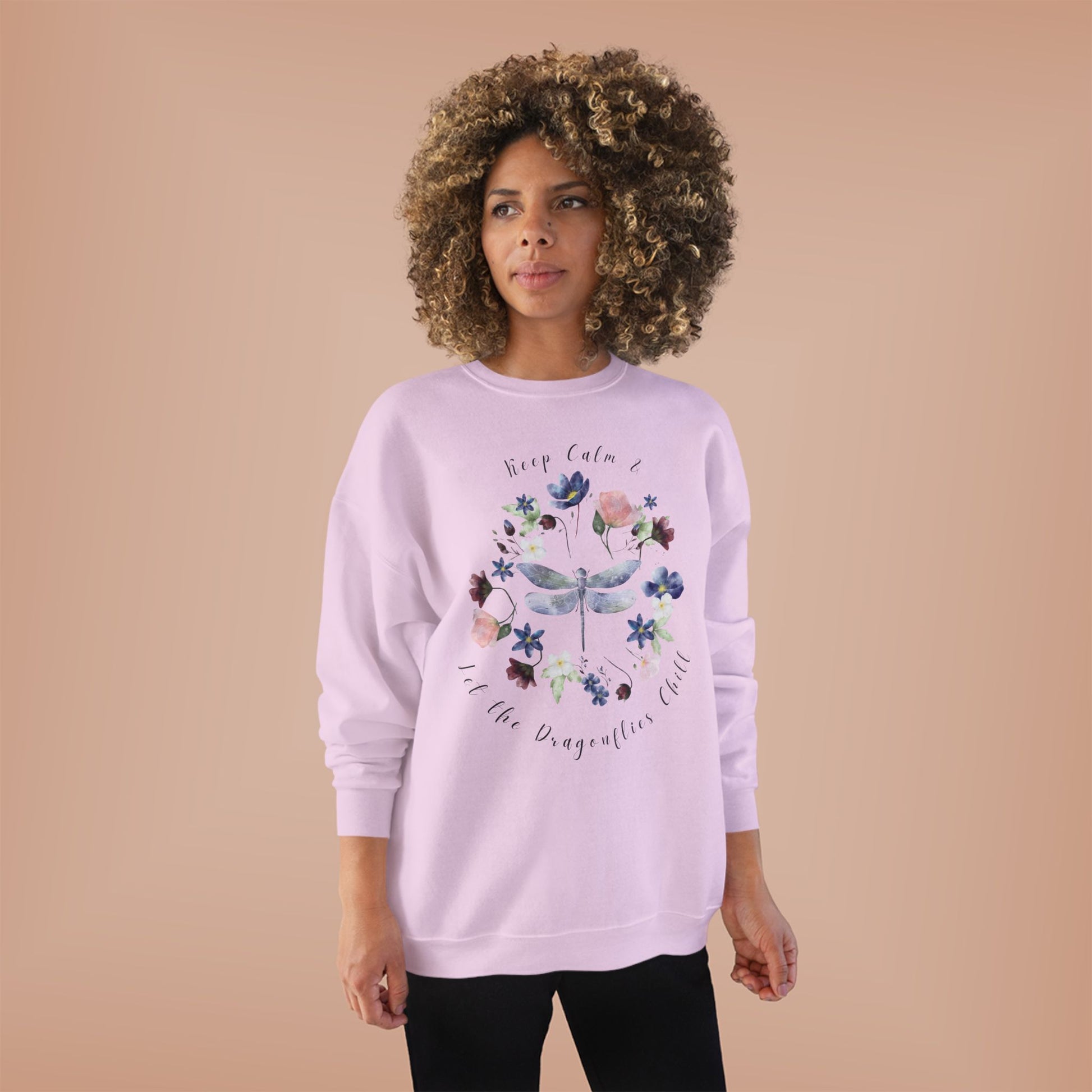 Keep Calm & Let Dragonflies Chill: Watercolor Wildflower EcoSmart® Crewneck Sweatshirt - Wild Family Tribe
