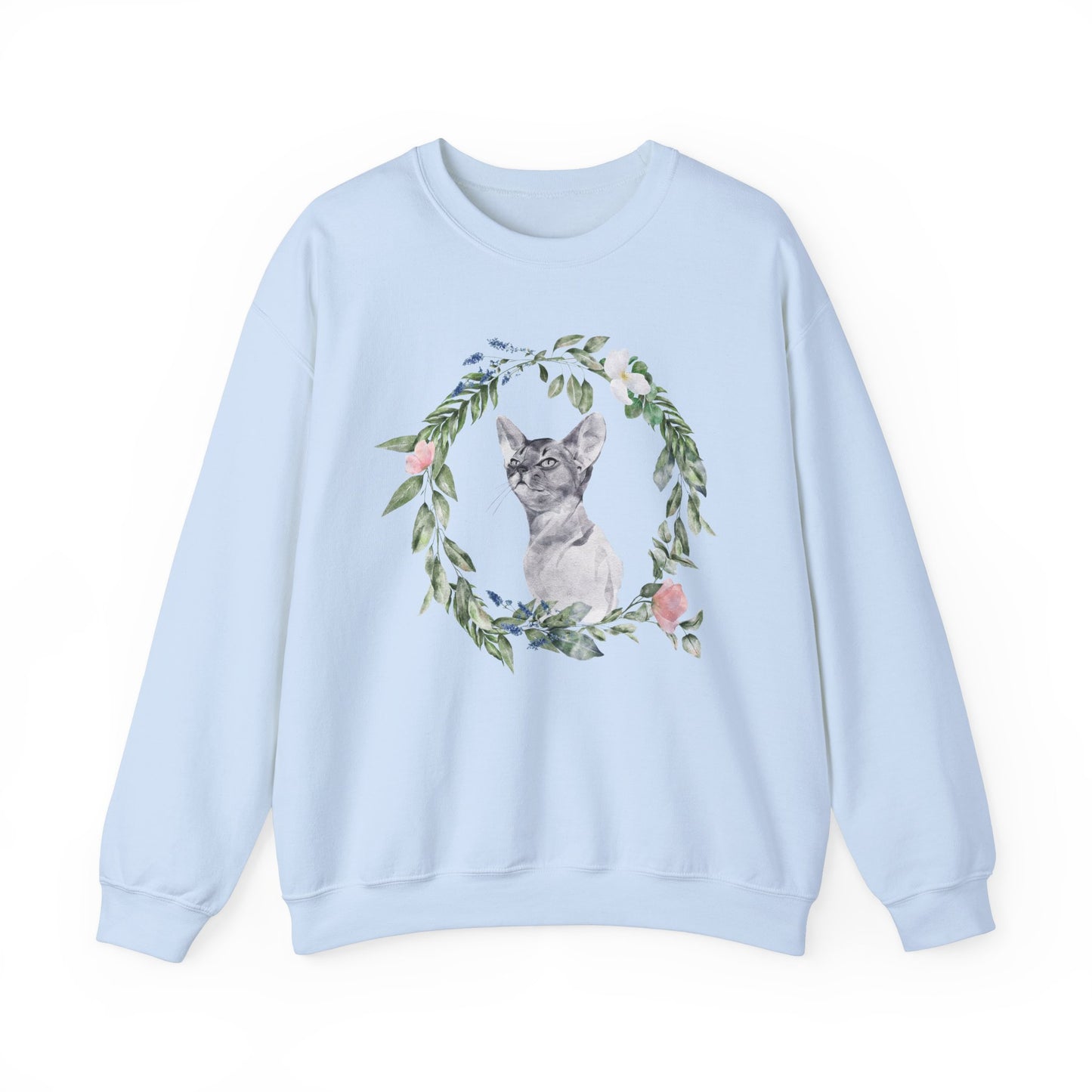 Watercolor Cat & Flowers Unisex Crewneck Sweatshirt - Purrfect for Spring - Wild Family Tribe