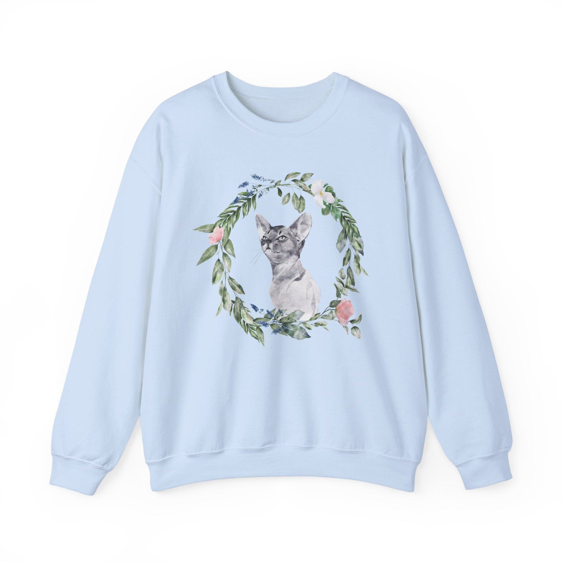 Watercolor Cat & Flowers Unisex Crewneck Sweatshirt - Purrfect for Spring - Wild Family Tribe