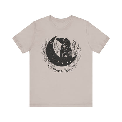  Flat lay of the "Mamma Bear" T-Shirt, highlighting the soft Airlume cotton fabric and classic crew neckline. Heather Clay Grey
