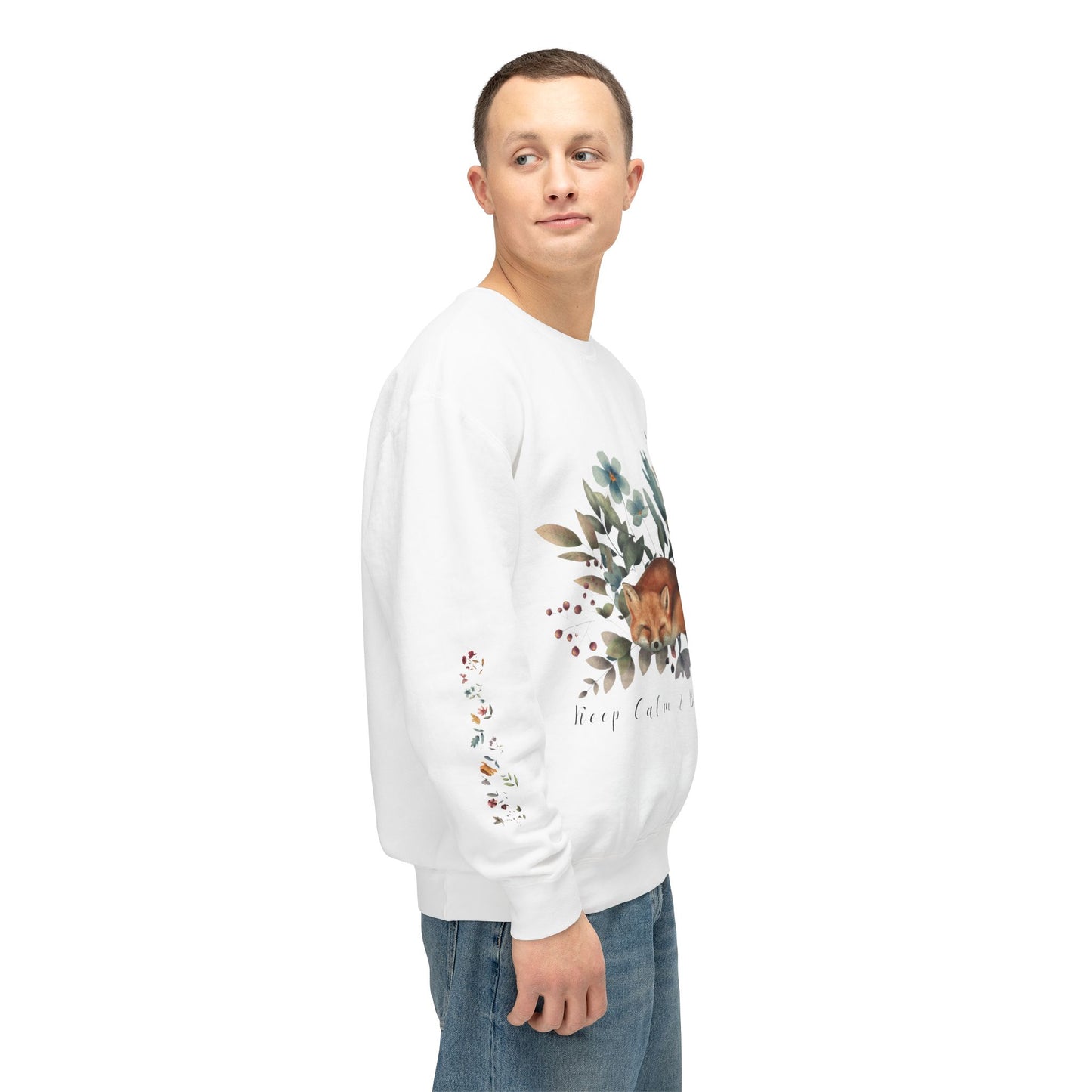 Keep Calm & Bloom on: Watercolor Fox & Flowers Unisex Lightweight Crewneck Sweatshirt - Wild Family Tribe