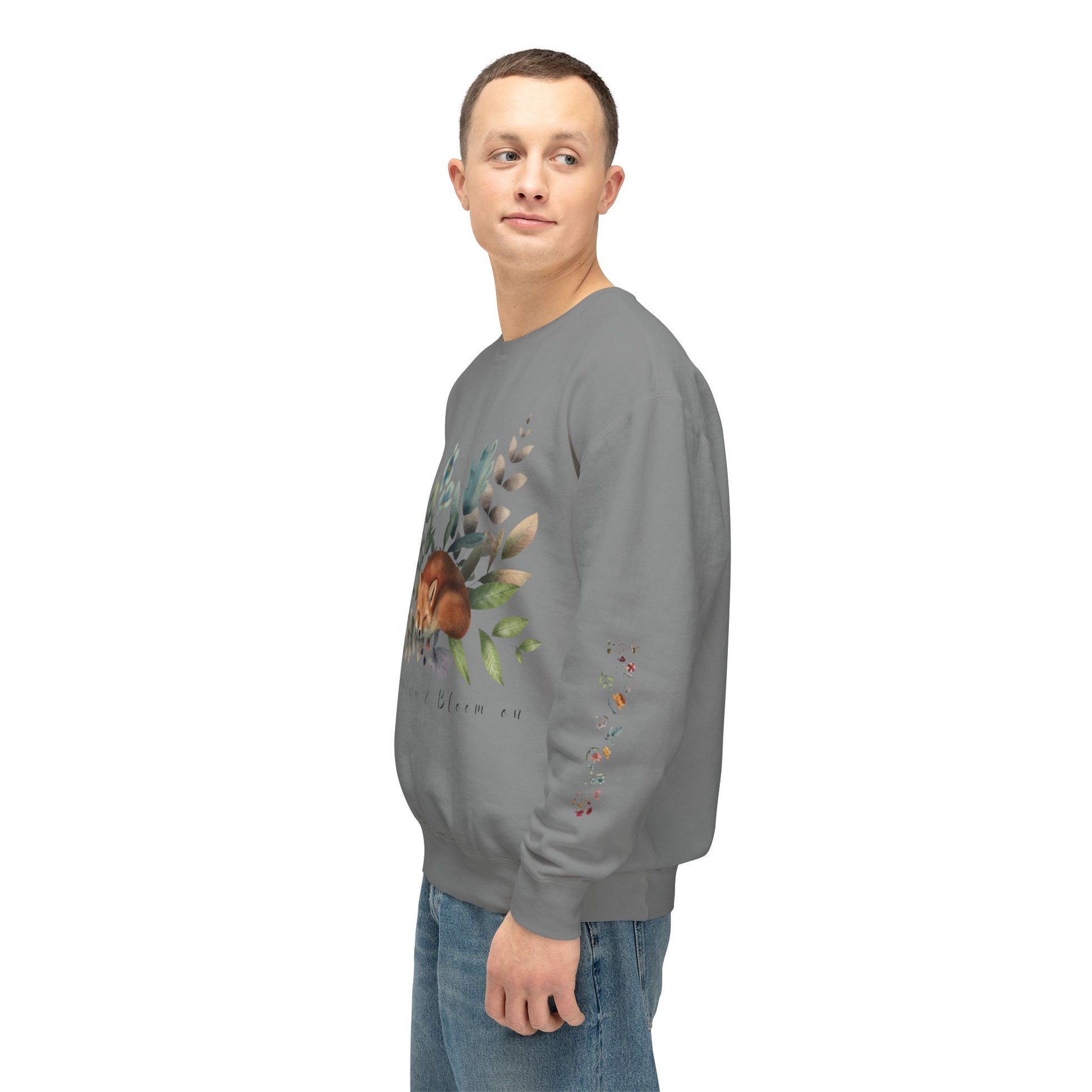 Keep Calm & Bloom on: Watercolor Fox & Flowers Unisex Lightweight Crewneck Sweatshirt - Wild Family Tribe