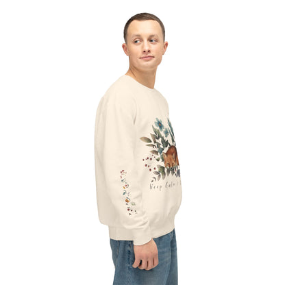 Keep Calm & Bloom on: Watercolor Fox & Flowers Unisex Lightweight Crewneck Sweatshirt - Wild Family Tribe