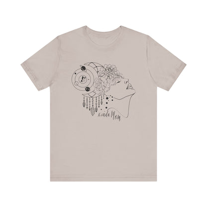Flat lay of the "Kinda Mom" T-Shirt, highlighting the soft Airlume cotton fabric and classic crew neckline. Color Heather Clay Grey