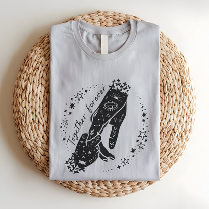 Flat lay of the "Together Forever" Mother's Day T-Shirt, highlighting the soft Airlume cotton fabric and classic crew neckline. 