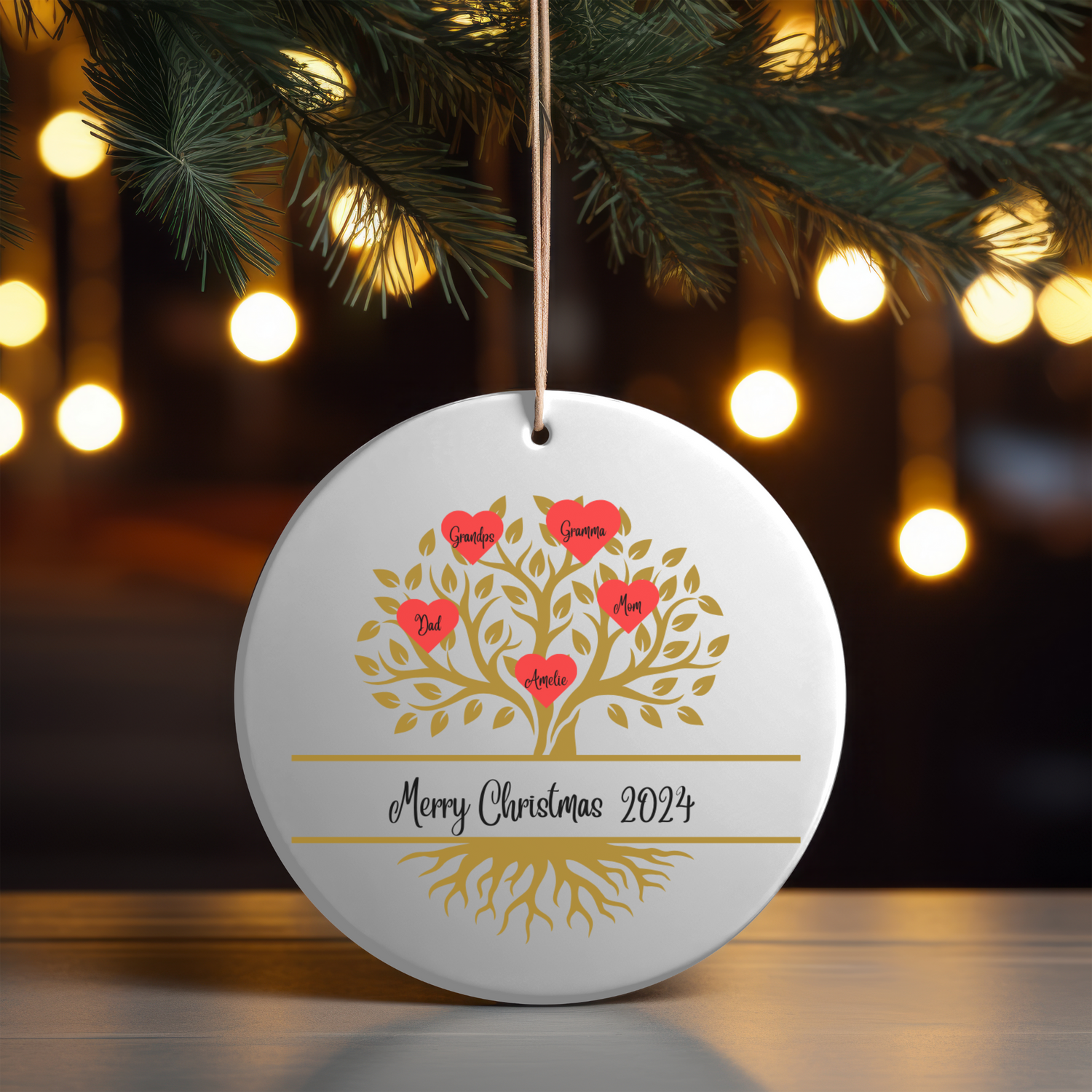 Personalized Family Tree Ceramic Ornament - Wild Family Tribe