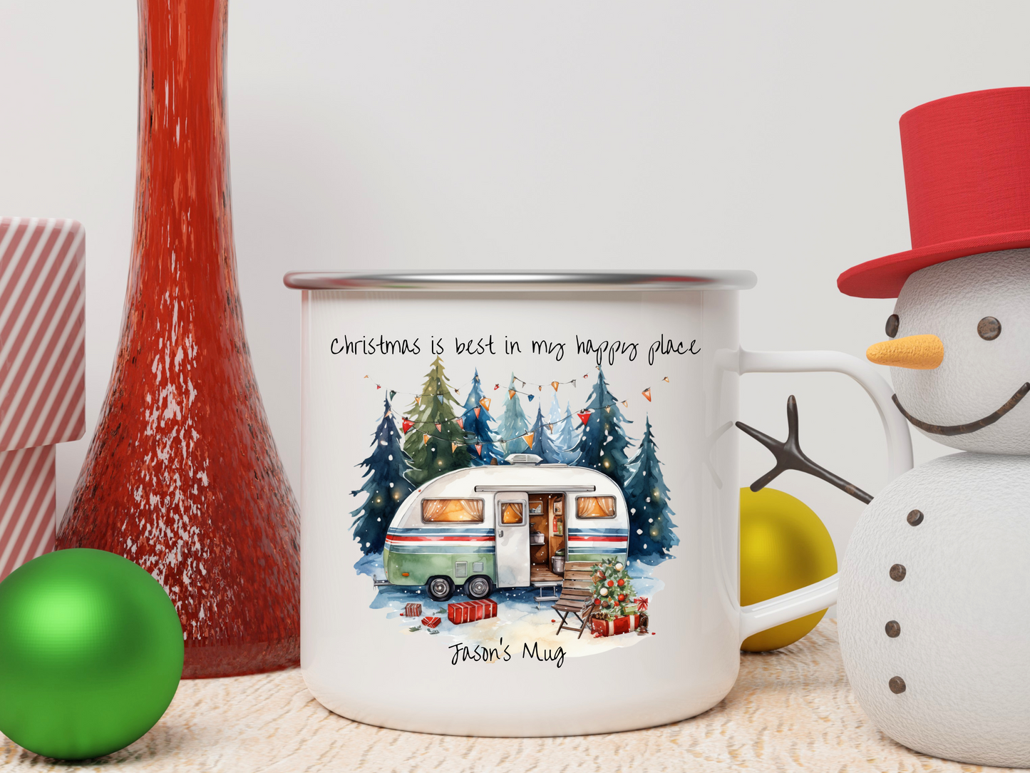 Custom Camping Christmas Enamel Mug - Wild Family Tribe