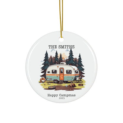 Camping Christmas ceramic ornament