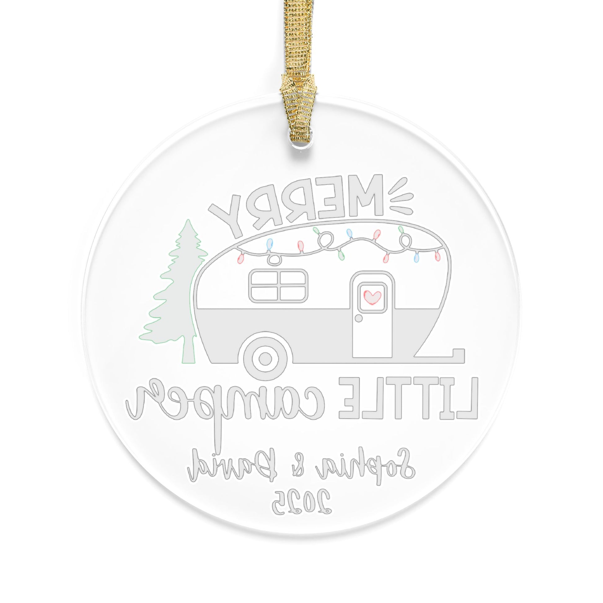 Merry Little Camper Personalized Acrilic Ornament. back side