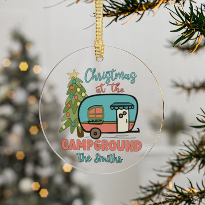 Personalized 'Christmas at the Campground' Family Clear Acrilic Ornament