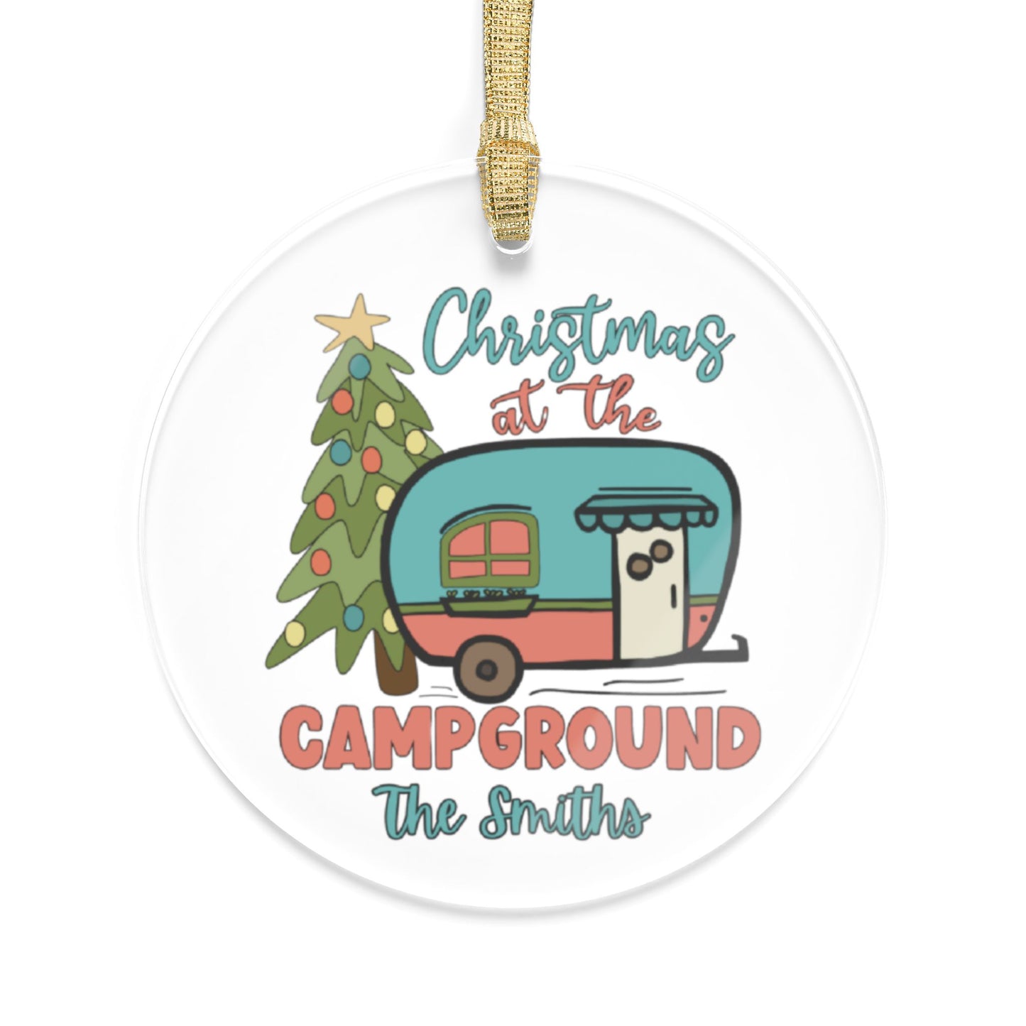 Personalized 'Christmas at the Campground' Family Clear Acrilic Ornament