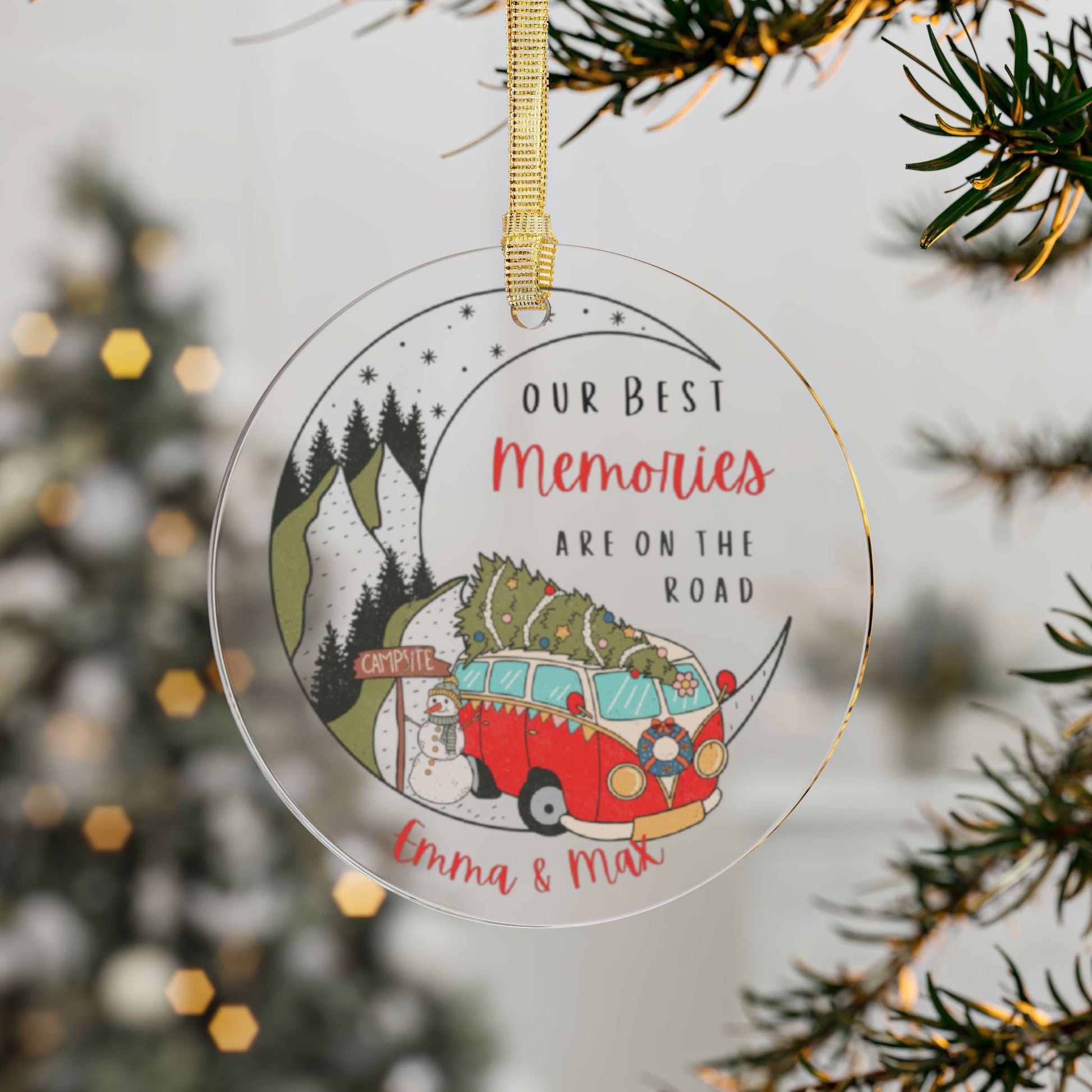 Personalized  Clear acrilic Ornament | 'Memories On The Road' Travel Gift