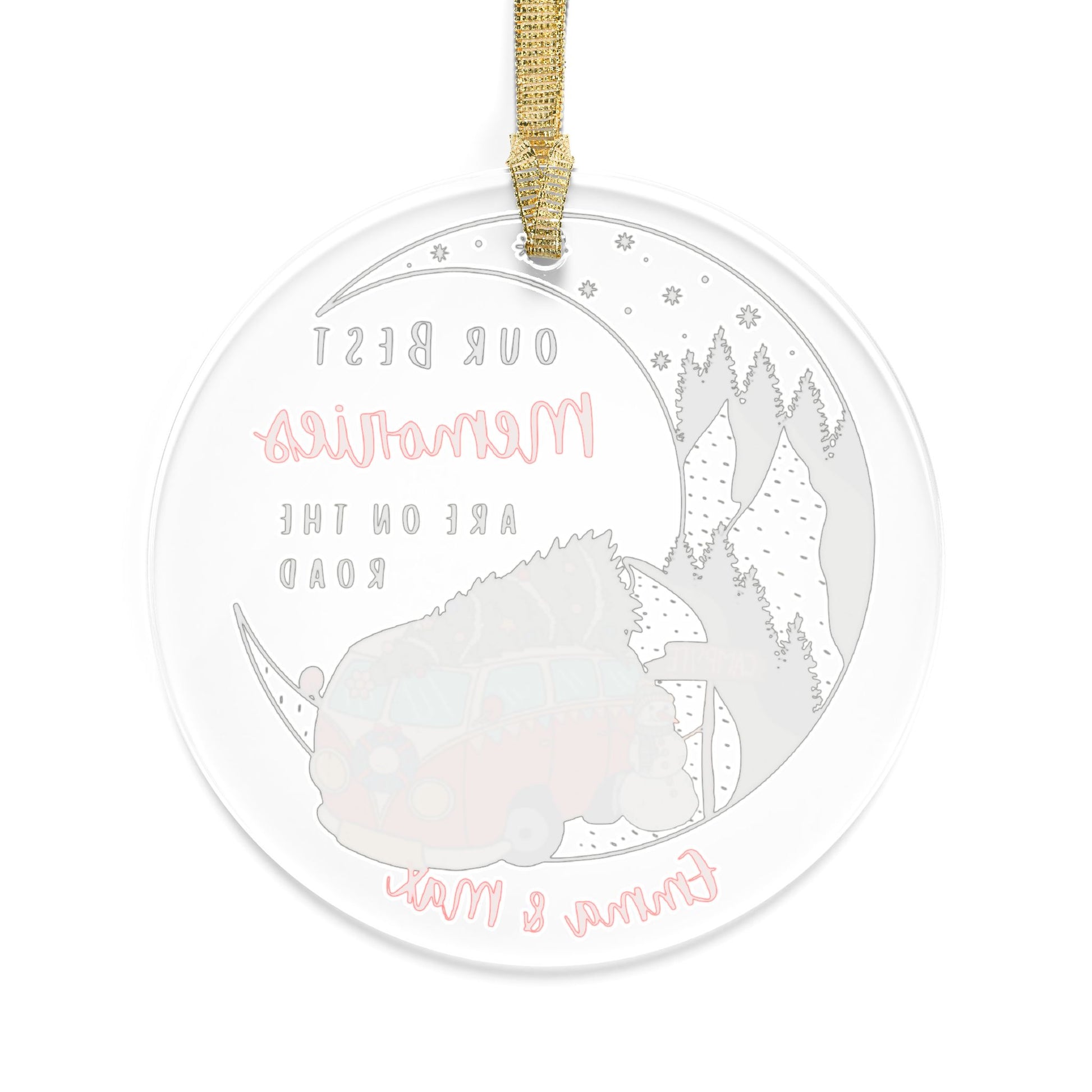 Personalized  Clear acrilic Ornament | 'Memories On The Road' Travel Gift. BACK