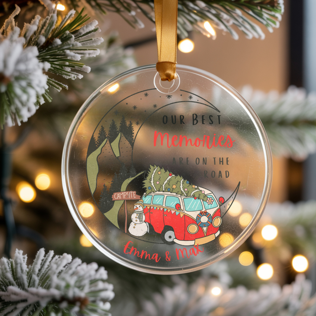 Personalized  Clear acrilic Ornament | 'Memories On The Road' Travel Gift